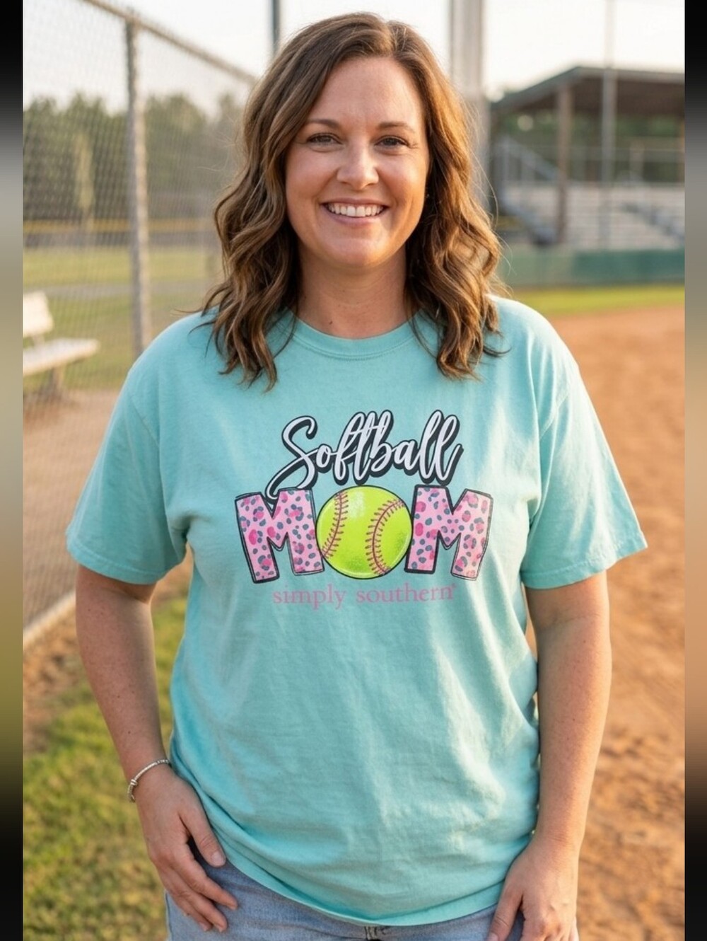 Simply Southern Softball Mom Teal Graphic Tee XXL Biggest Fan Pink Cheetah
